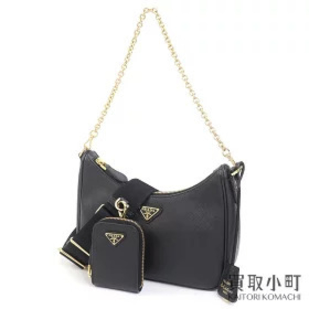 Prada Re Edition Saffiano Leather Bag Black Triangle Chain Shoulder Messenger
